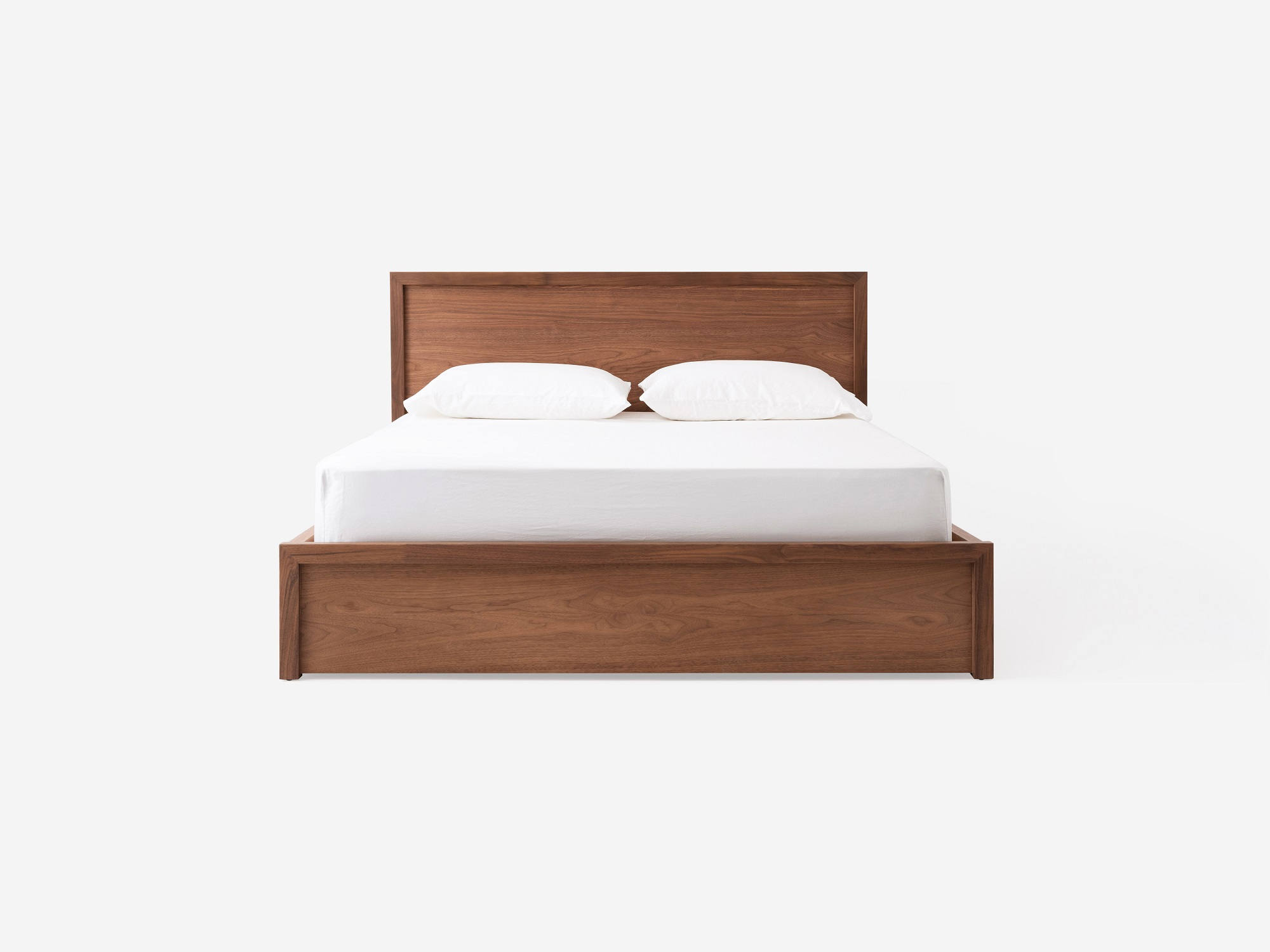 Front view of Marcel lift up storage bed in walnut